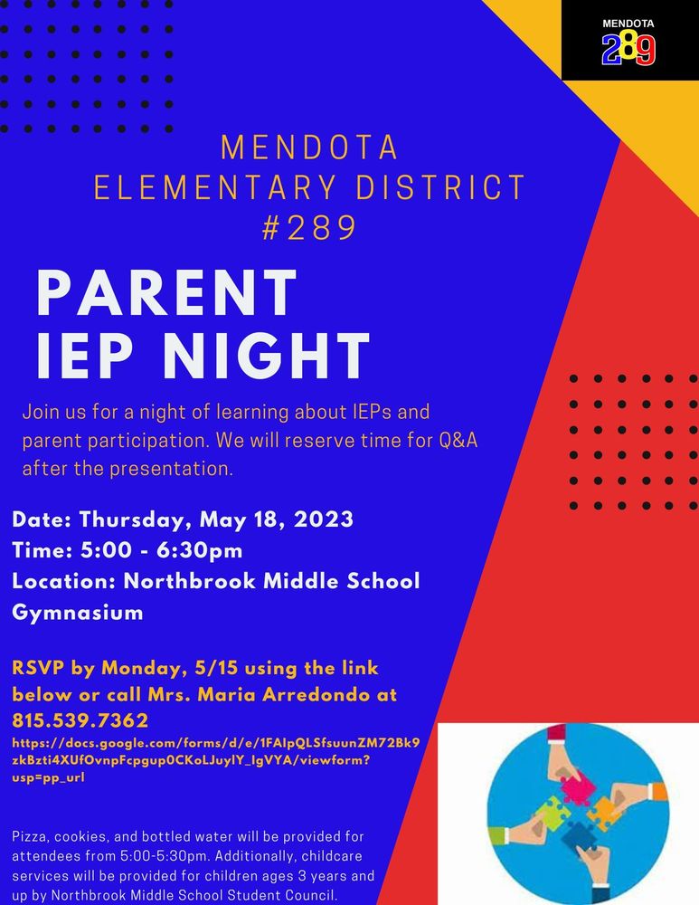 Parent IEP Night - Workshop for parents on IEPs followed by a Q & A.  Food will be provided.