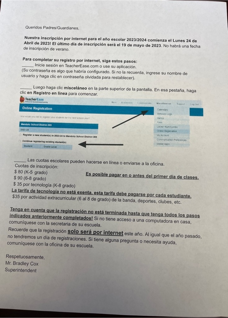 registration spanish